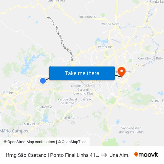 Ifmg São Caetano | Ponto Final Linha 410 (Embarque) to Una Aimorés map