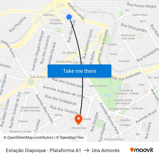 Estação Oiapoque - Plataforma A1 to Una Aimorés map