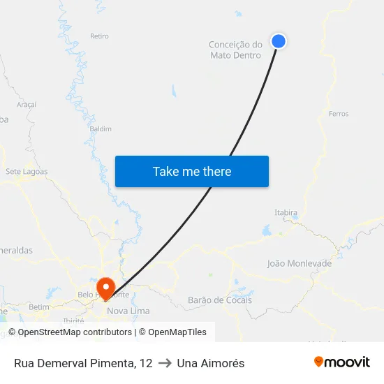 Rua Demerval Pimenta, 12 to Una Aimorés map