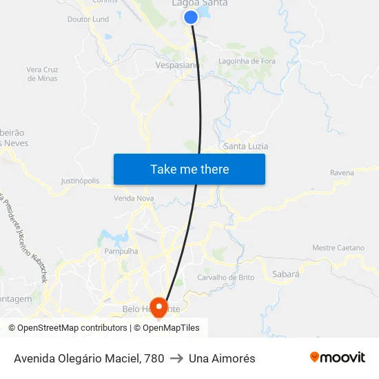 Avenida Olegário Maciel, 780 to Una Aimorés map