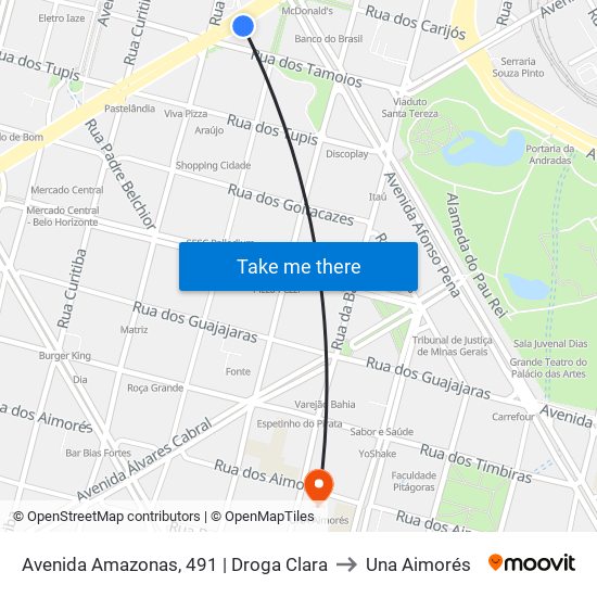 Avenida Amazonas, 491 | Droga Clara to Una Aimorés map