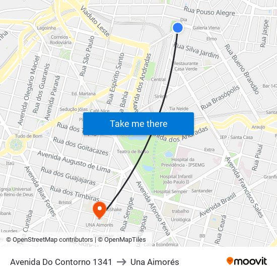 Avenida Do Contorno 1341 to Una Aimorés map