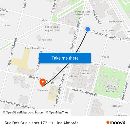 Rua Dos Guajajaras 172 to Una Aimorés map