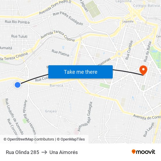 Rua Olinda 285 to Una Aimorés map