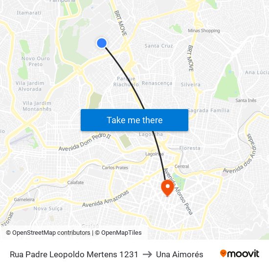 Rua Padre Leopoldo Mertens 1231 to Una Aimorés map