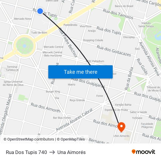 Rua Dos Tupis 740 to Una Aimorés map