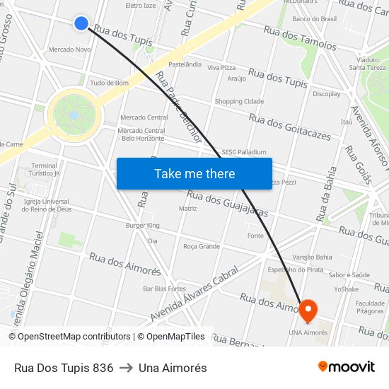 Rua Dos Tupis 836 to Una Aimorés map