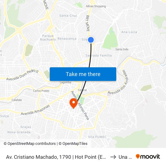 Av. Cristiano Machado, 1790 | Hot Point (Em Frente Estação Move Feira Dos Produtores) to Una Aimorés map