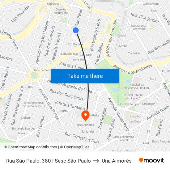 Rua São Paulo, 380 | Sesc São Paulo to Una Aimorés map