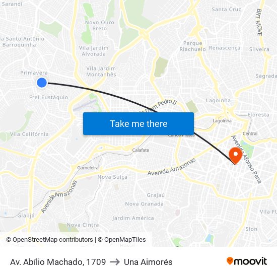 Av. Abílio Machado, 1709 to Una Aimorés map