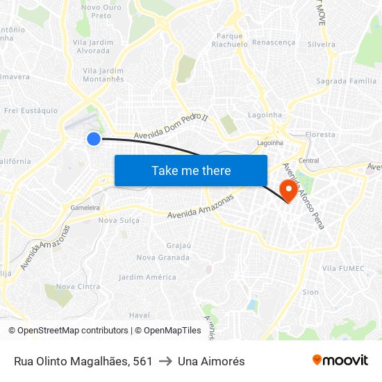 Rua Olinto Magalhães, 561 to Una Aimorés map
