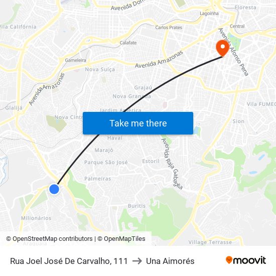 Rua Joel José De Carvalho, 111 to Una Aimorés map