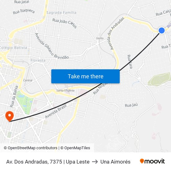 Av. Dos Andradas, 7375 | Upa Leste to Una Aimorés map