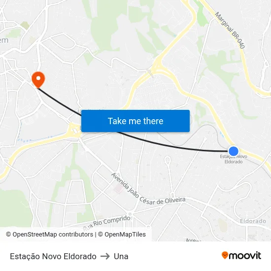 Estação Novo Eldorado to Una map