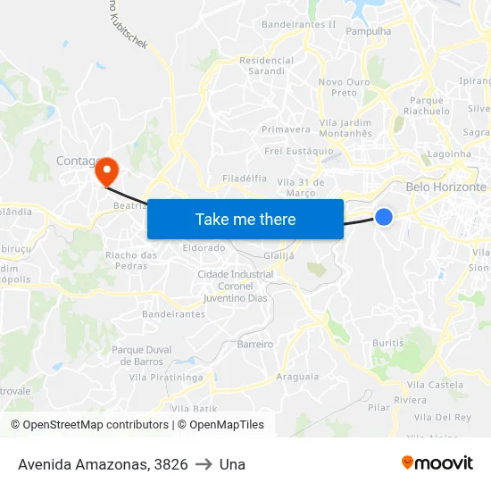 Avenida Amazonas, 3826 to Una map