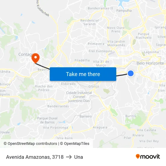 Avenida Amazonas, 3718 to Una map