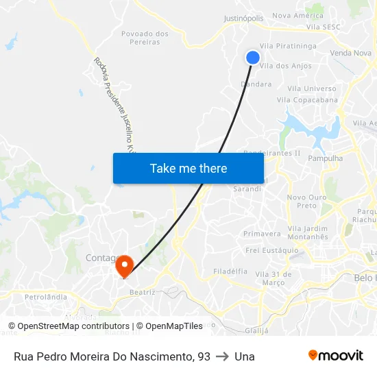 Rua Pedro Moreira Do Nascimento, 93 to Una map