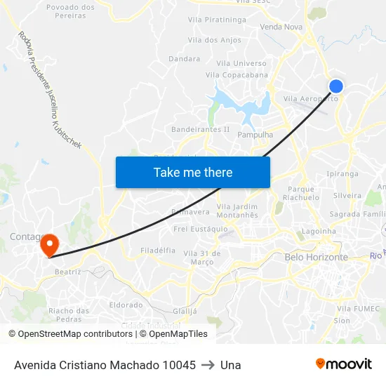 Avenida Cristiano Machado 10045 to Una map