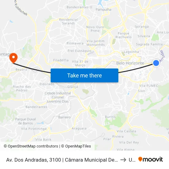 Av. Dos Andradas, 3100 | Câmara Municipal De Belo Horizonte to Una map