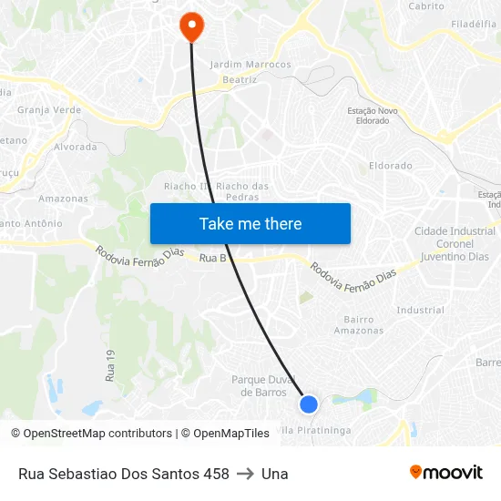 Rua Sebastiao Dos Santos 458 to Una map