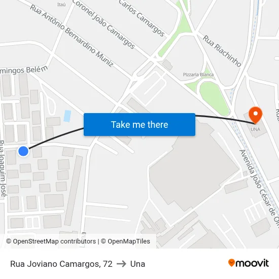 Rua Joviano Camargos, 72 to Una map