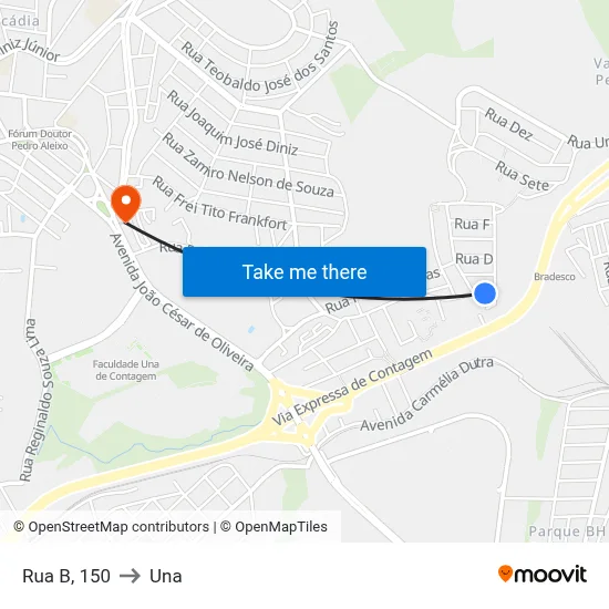 Rua B, 150 to Una map