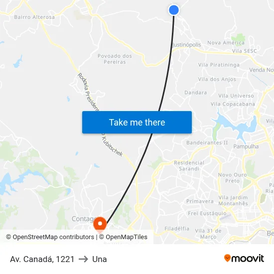 Av. Canadá, 1221 to Una map