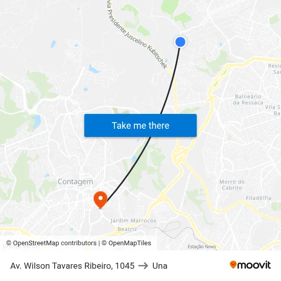 Av. Wilson Tavares Ribeiro, 1045 to Una map