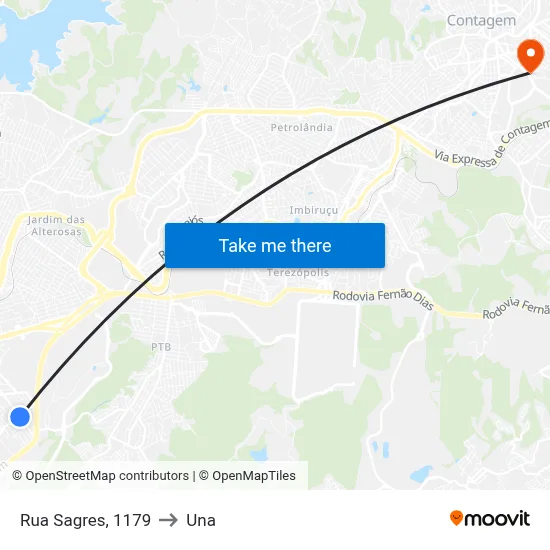 Rua Sagres, 1179 to Una map