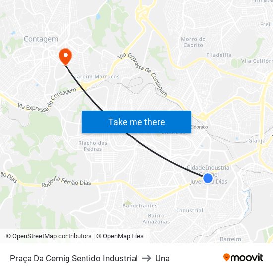 Praça Da Cemig Sentido Industrial to Una map