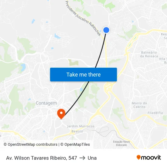 Av. Wilson Tavares Ribeiro, 547 to Una map