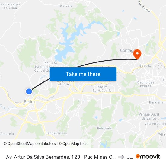 Av. Artur Da Silva Bernardes, 120 | Puc Minas Campus Betim to Una map