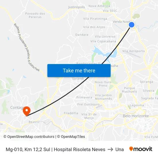 Mg-010, Km 12,2 Sul | Hospital Risoleta Neves to Una map