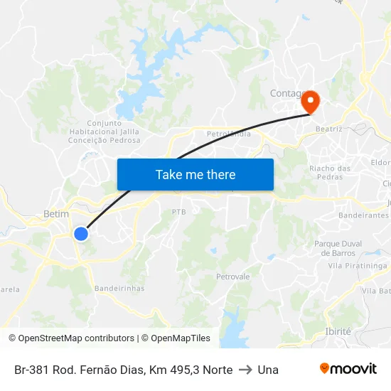 Br-381 Rod. Fernão Dias, Km 495,3 Norte to Una map