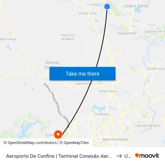 Aeroporto De Confins | Terminal Conexão Aeroporto to Una map