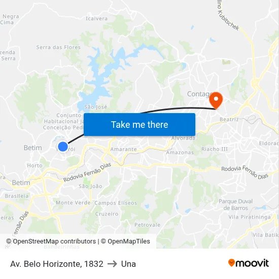 Av. Belo Horizonte, 1832 to Una map