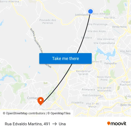 Rua Edvaldo Martins, 491 to Una map