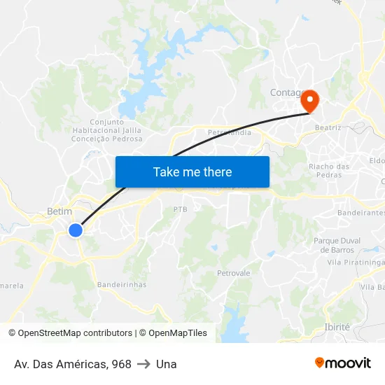 Av. Das Américas, 968 to Una map