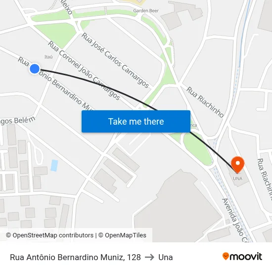 Rua Antônio Bernardino Muniz, 128 to Una map