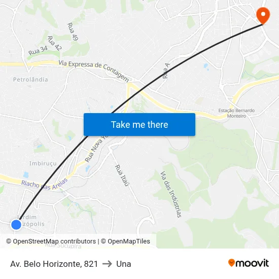 Av. Belo Horizonte, 821 to Una map