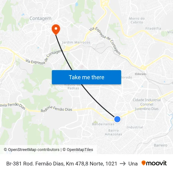 Br-381 Rod. Fernão Dias, Km 478,8 Norte, 1021 to Una map