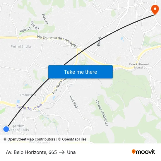 Av. Belo Horizonte, 665 to Una map