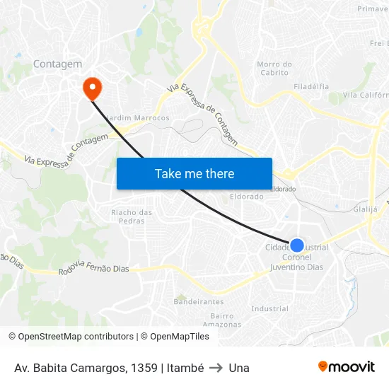 Av. Babita Camargos, 1359 | Itambé to Una map