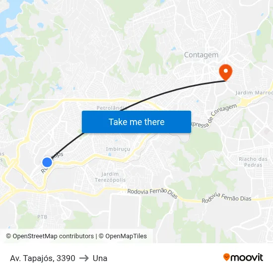 Av. Tapajós, 3390 to Una map