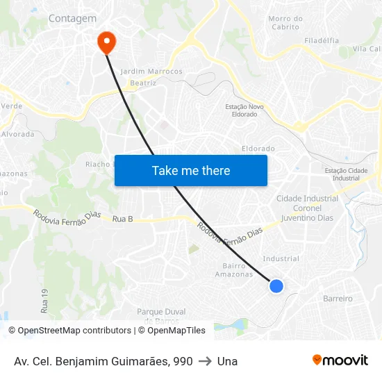 Av. Cel. Benjamim Guimarães, 990 to Una map