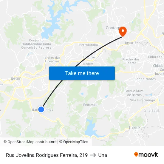Rua Jovelina Rodrigues Ferreira, 219 to Una map