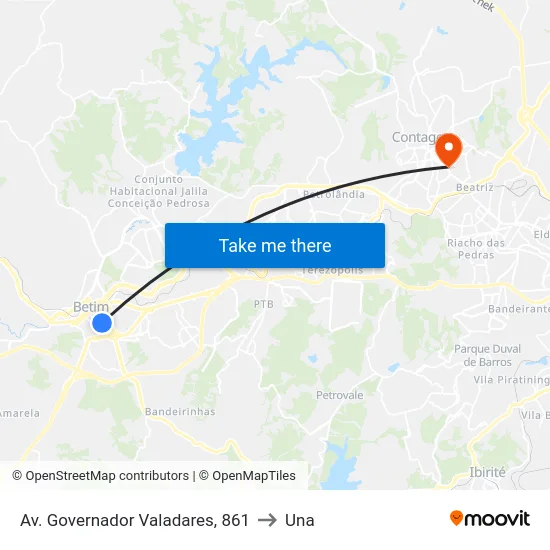 Av. Governador Valadares, 861 to Una map