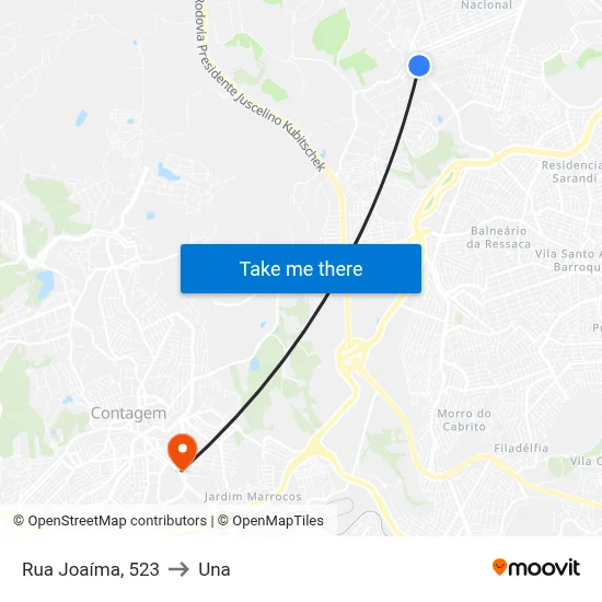 Rua Joaíma, 523 to Una map