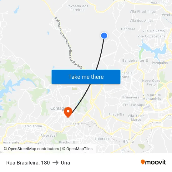 Rua Brasileira, 180 to Una map