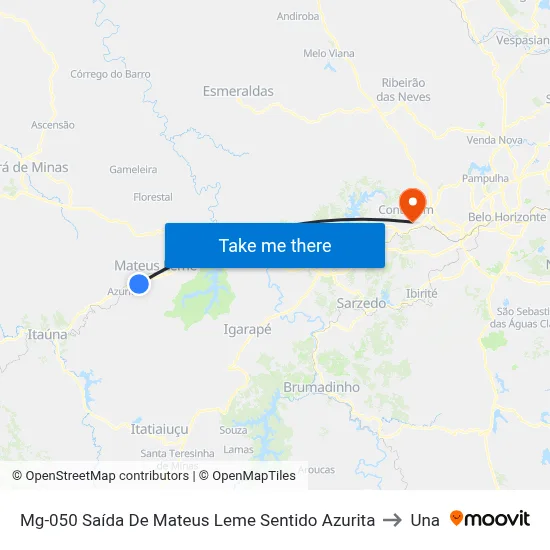 Mg-050 Saída De Mateus Leme Sentido Azurita to Una map